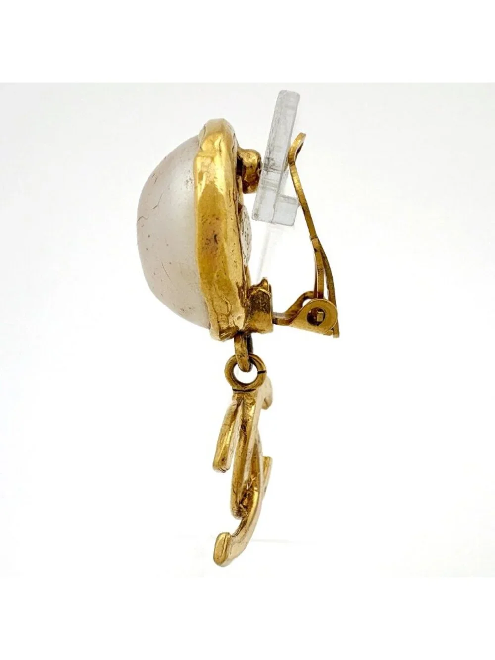 Chanel Earrings CC Logo Swing Faux Pearl Gold